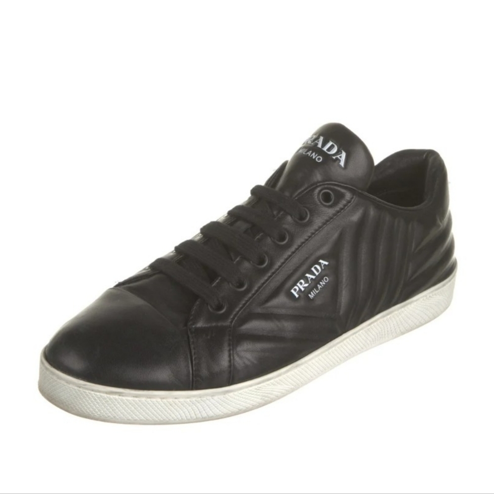 Prada Womens Black Leather Sneakers